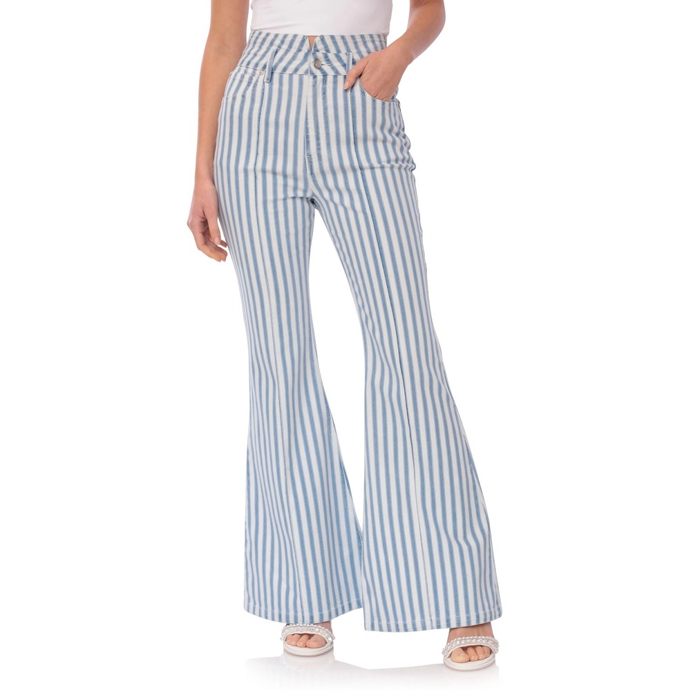 203 Avec Les Filles Stripe High Waist Super Flare Jeans - Size 14/32 NWT $148